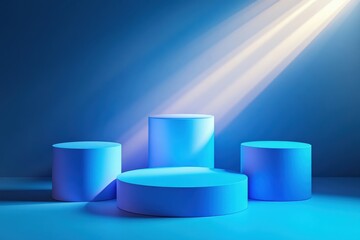 Three Blue Cylindrical Platforms