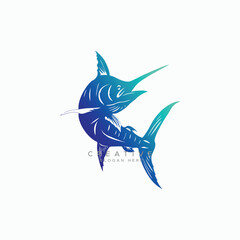 Blue Silhouette Sail Marlin Fish on White background design vector