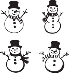 Set of Snowmen Silhouette vector