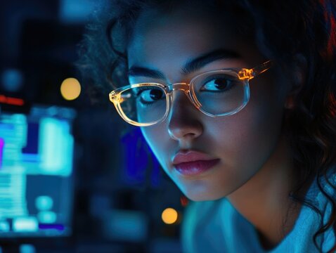 Contemporary Tech-Savvy Female in a Computer Lab