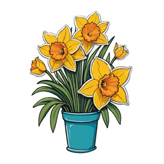 daffodils in pot cartoon vector illustration