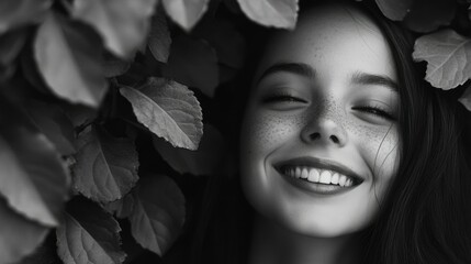 Radiant Joy: Smiling Woman Amidst Nature's Embrace