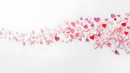 White background with a cascade of small red hearts, symbolizing love and affection