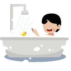 Naklejka premium Faceless kid take a bath in the bathtub