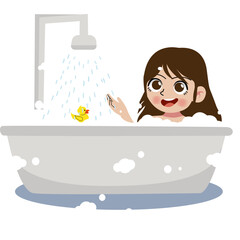 Little kid take a bath in the bathtub