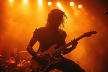 Obraz premium a man with long hair playing an electric guitar
