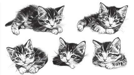 Hand-drawn illustrations of adorable cats. View the full set for more. 