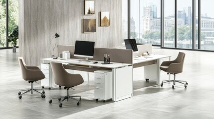 Fototapeta premium Modern Office Workspace With Two Desks And Dividers