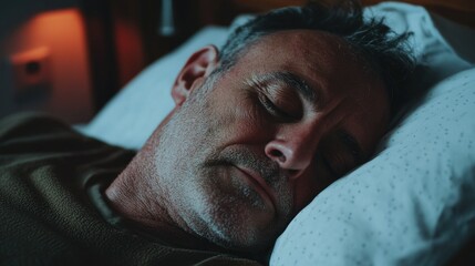 Restful Sleep: Man, Unshaven, in Bed