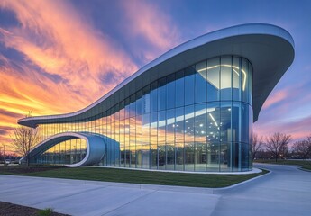 Obraz premium A large building with a curved glass facade
