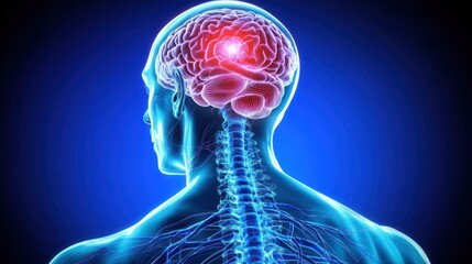 Illustration of a human brain and spinal cord, highlighting neurological aspects.