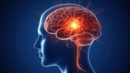 An illustration of a human brain with neural activity highlighted.