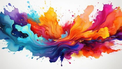 Vibrant Abstract Expressionism An Explosion of Colors against a Crisp, White Canvas, Captured...