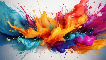 Vibrant Abstract Explosion An Energetic Dance of Colors on a Pure White Canvas, Capturing the...