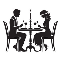 Elegant couple silhouette enjoying a candlelight dinner for modern designs - Romantic dinner vector, Couple illustration, Valentine silhouette
