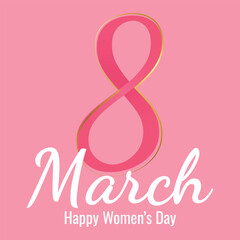 
March 8, Happy Women's Day poster design on pink background, EPS10 vector illustration.