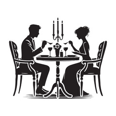 Stylish couple silhouette at a candlelight dinner for creative use - Romantic dinner vector, Couple illustration, Valentine silhouette
