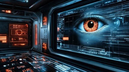 Obraz premium Futuristic Control Room Showing Digital Eye Scan