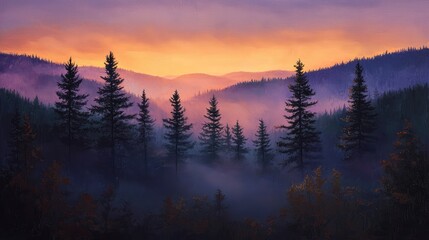 Misty Mountain Sunrise Serene Landscape