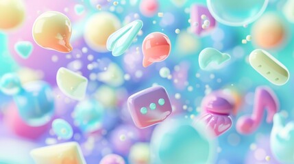 A colorful array of playful, abstract shapes representing communication and interaction.