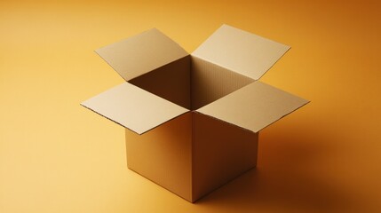 An open cardboard box on an orange background, ready for storage or shipping.