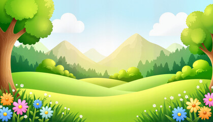 Obraz premium Colorful landscape with flowers and mountains