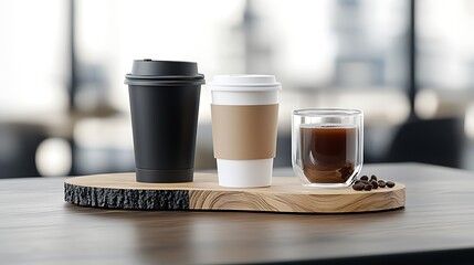 Coffee Cups on Wooden Tray