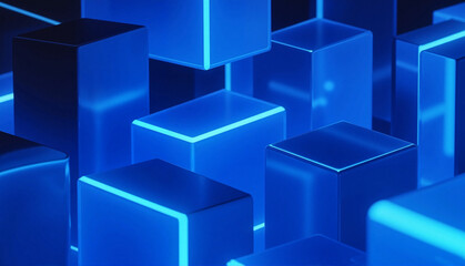 Obraz premium Abstract blue glowing cubes in dynamic arrangement