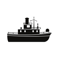 Obraz premium vector of black silhouette of tugboat silhouette