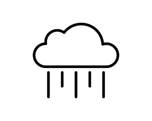 Simple, bold line art icon depicting a cloud with rain. Perfect for weather apps, websites, presentations, and infographics needing a clean, modern aesthetic.
