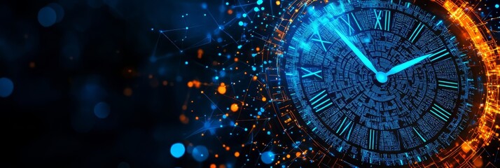 Abstract Futuristic Clock Face Representing Technological Time Management And Global Connections