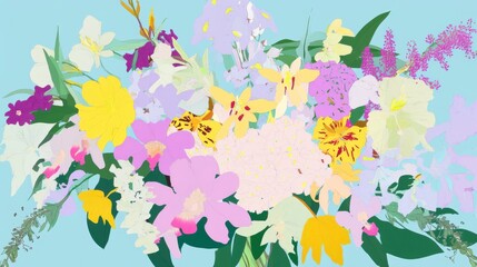 A Whimsical Bouquet of Vibrant Flowers; A Colorful Floral Still Life; A Stunning Abstract Floral Design; A Delicate Floral Arrangement; A Botanical Illustration; A Modern Floral Painting