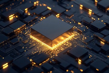 Cpu is glowing on motherboard, representing the concept of computing power