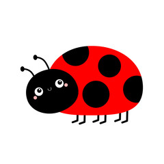 Fototapeta premium Lady bug, lady bird icon. Cute cartoon kawaii funny baby character. Black and red insect. Childish style. Happy Valentines Day. Card Sticker print. Flat design. White background. Isolated Vector