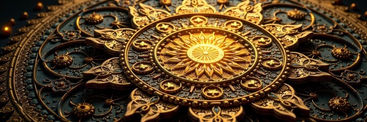 Obraz premium Golden mandala, rich textures, subtle shadowing, detail, decor