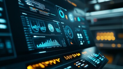 Obraz premium High-Tech Digital Dashboard with Data Visualizations and Graphs