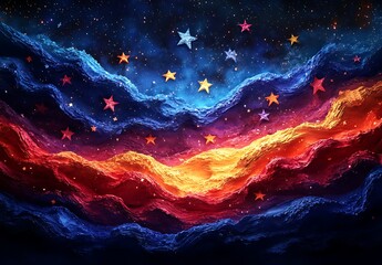 Fototapeta premium Colorful Clouds and Twinkling Stars