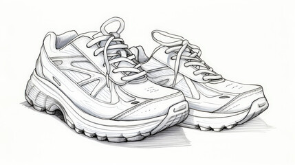 White Running Shoes with Laces on a Plain Background Perfect for Fitness Enthusiasts, Sportswear, and Active Lifestyle Promotions