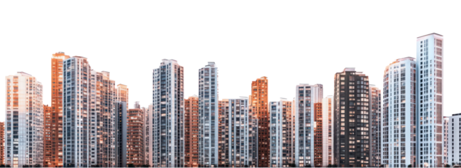 PNG Highrise buildings at dusk architecture view cityscape.