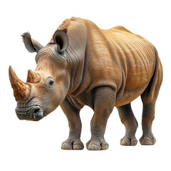 Obraz premium Rhinoceros standing on white background showcasing its unique features and stance in a natural pose isolated on transparent background
