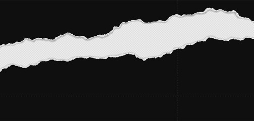 Black piece of paper with torn edges and soft shadow are on white background for text or ad.