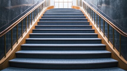 Elegant Indoor Staircase:  A Symphony of Wood, Marble, and Blue Carpet