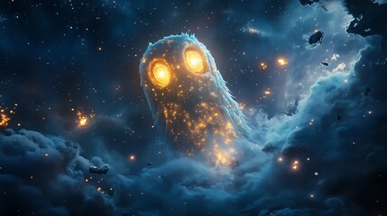 A glowing monster made of stars floating in outer space 
