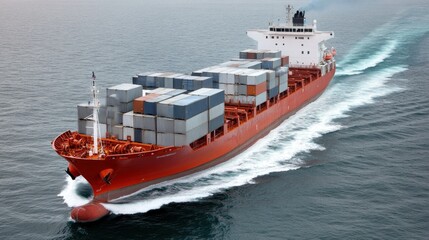 A large cargo ship carrying containers navigating through the ocean.