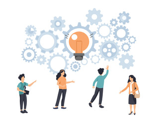 Business process. Operations management involving business process and workflow, problem solving, high performance, monitoring and evaluation, quality control. Flat vector illustration