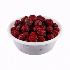 strawberries in a bowl on a white background, fresh red strawberries, object photo, top view