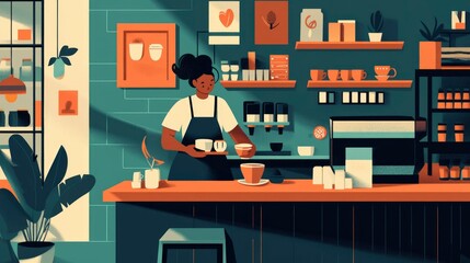 Fototapeta premium Barista preparing coffee in a trendy cafe shop