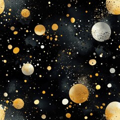 Fototapeta premium Abstract Golden and White Dots on Dark Background