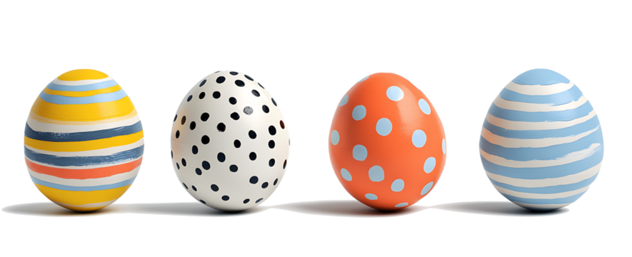 Easter eggs painted in different colors isolated on white background PNG.AI GENERATED