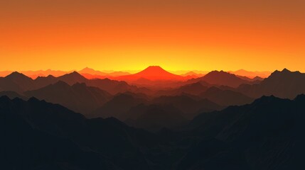 Fiery Sunset Over Distant Mountain Range
